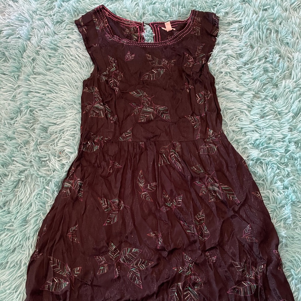Satin feel black mini dress with feather design
